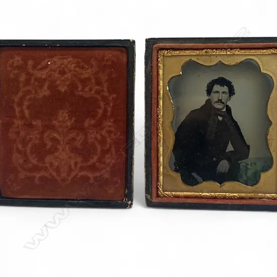 Leather covered cased ambrotype – seated man,